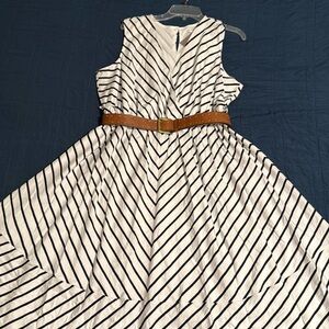 J Jill A-Line Striped Sleeveless Midi Dress with rope tie belt, XL 16 18 Petite